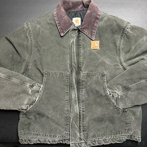 Carhartt Dark Green Coat with Corduroy Collar